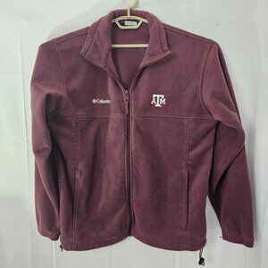 Columbia Fleece Jacket Mens Large Red Texas ATM College Full Zip Sweatshirt